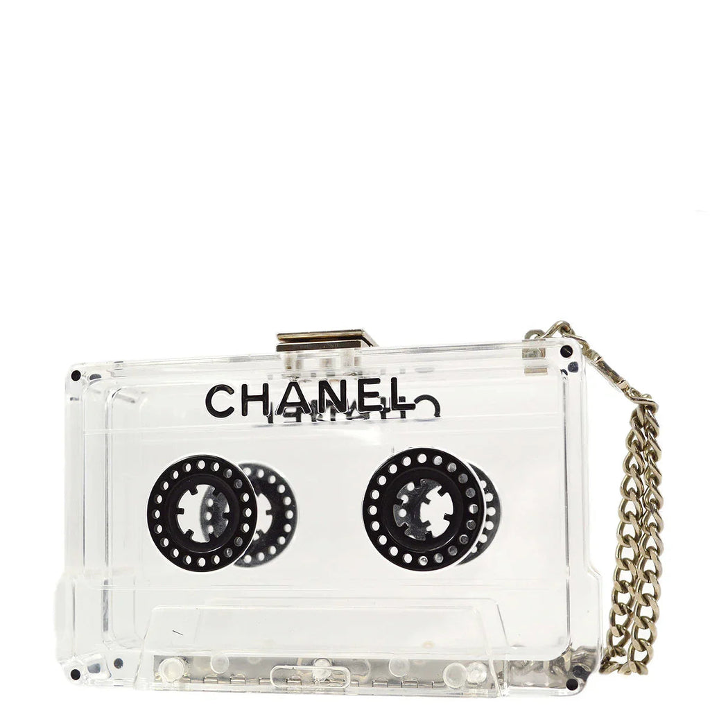 Chanel Clear Acrylic Cassette Tape Clutch Bag 04P