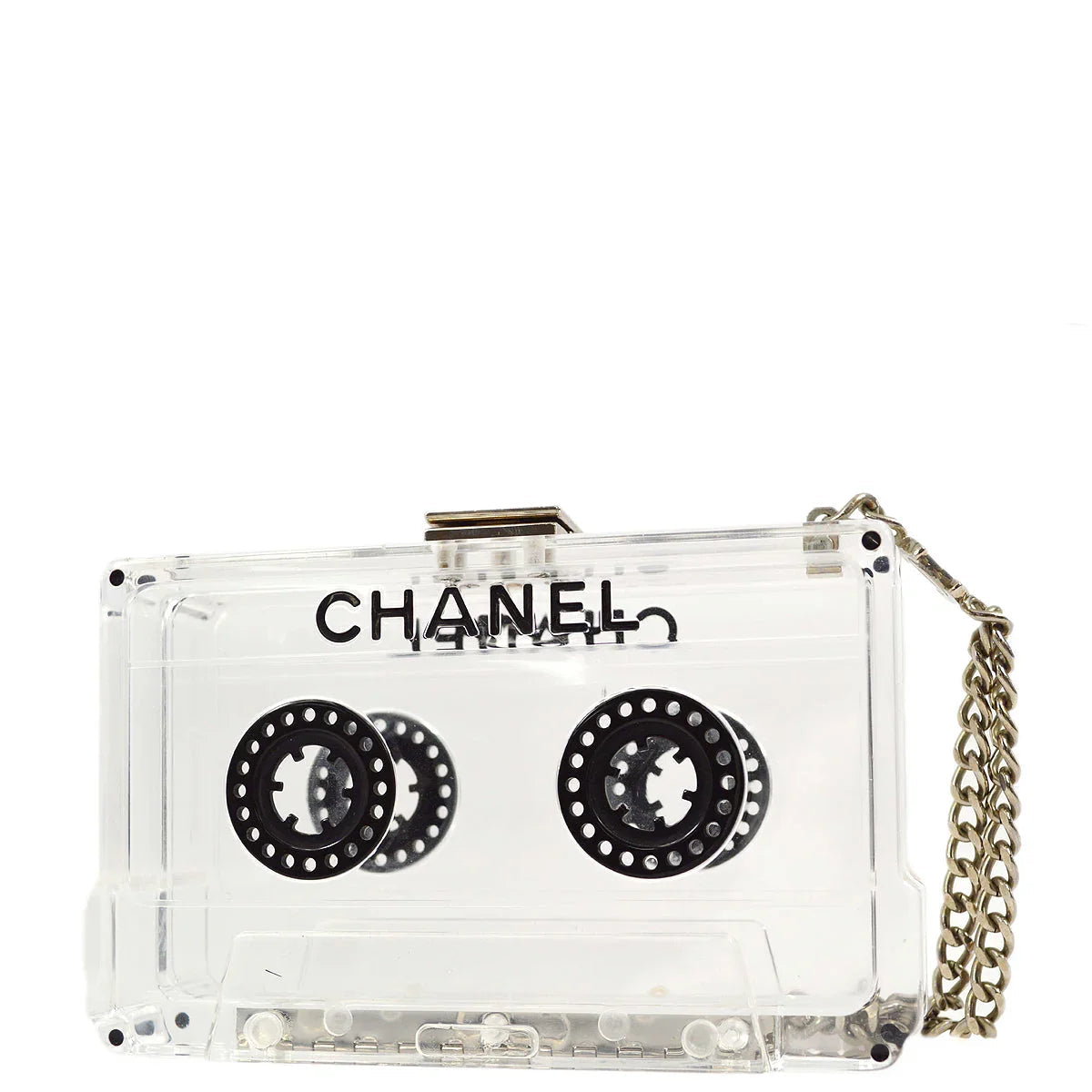 Chanel Clear Acrylic Cassette Tape Clutch Bag 04P