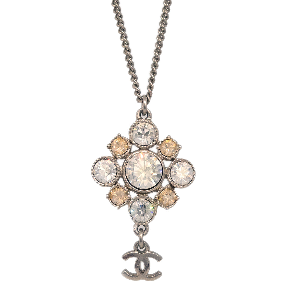 Chanel 2010 Silver Necklace Pendant Rhinestone 10V