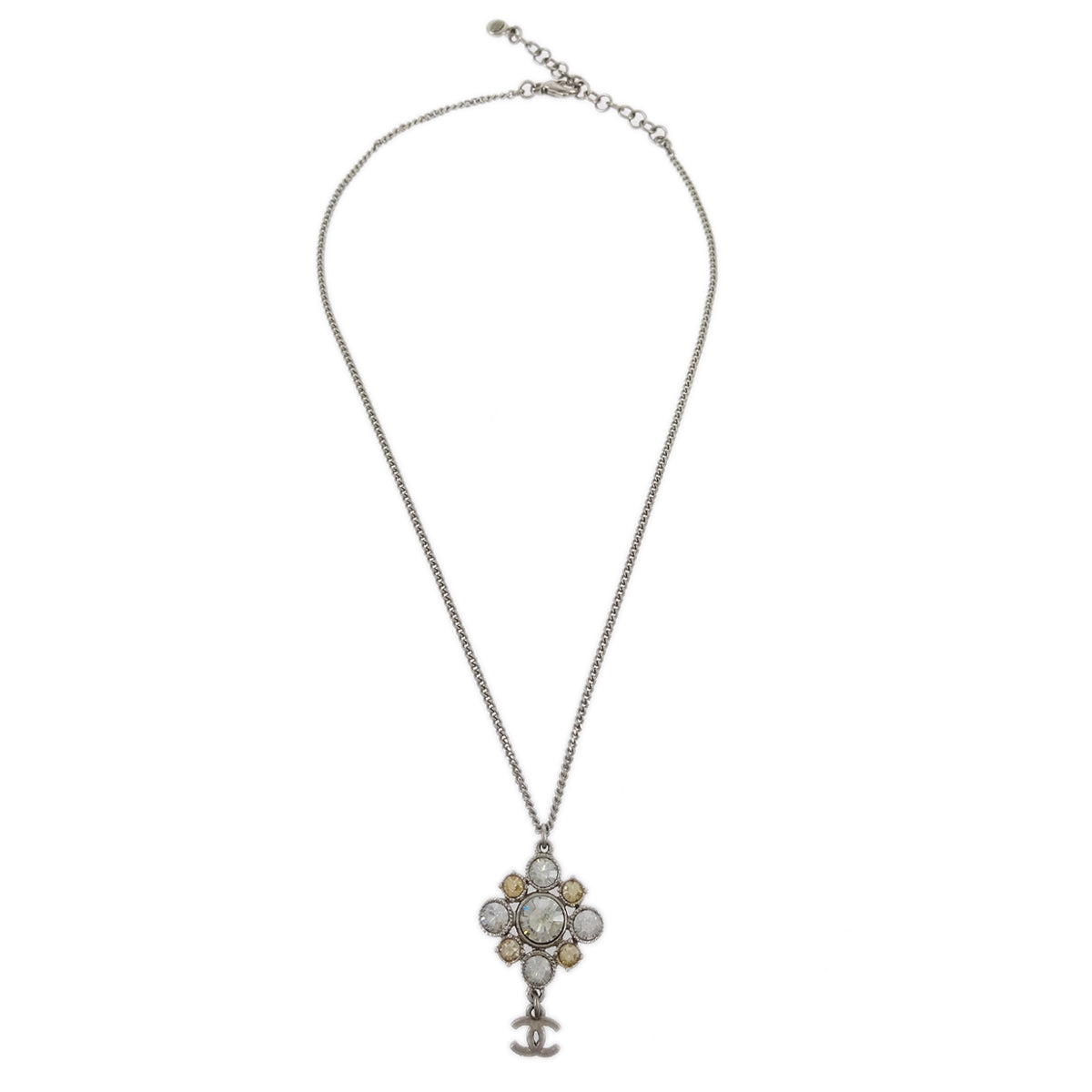 Chanel 2010 Silver Necklace Pendant Rhinestone 10V
