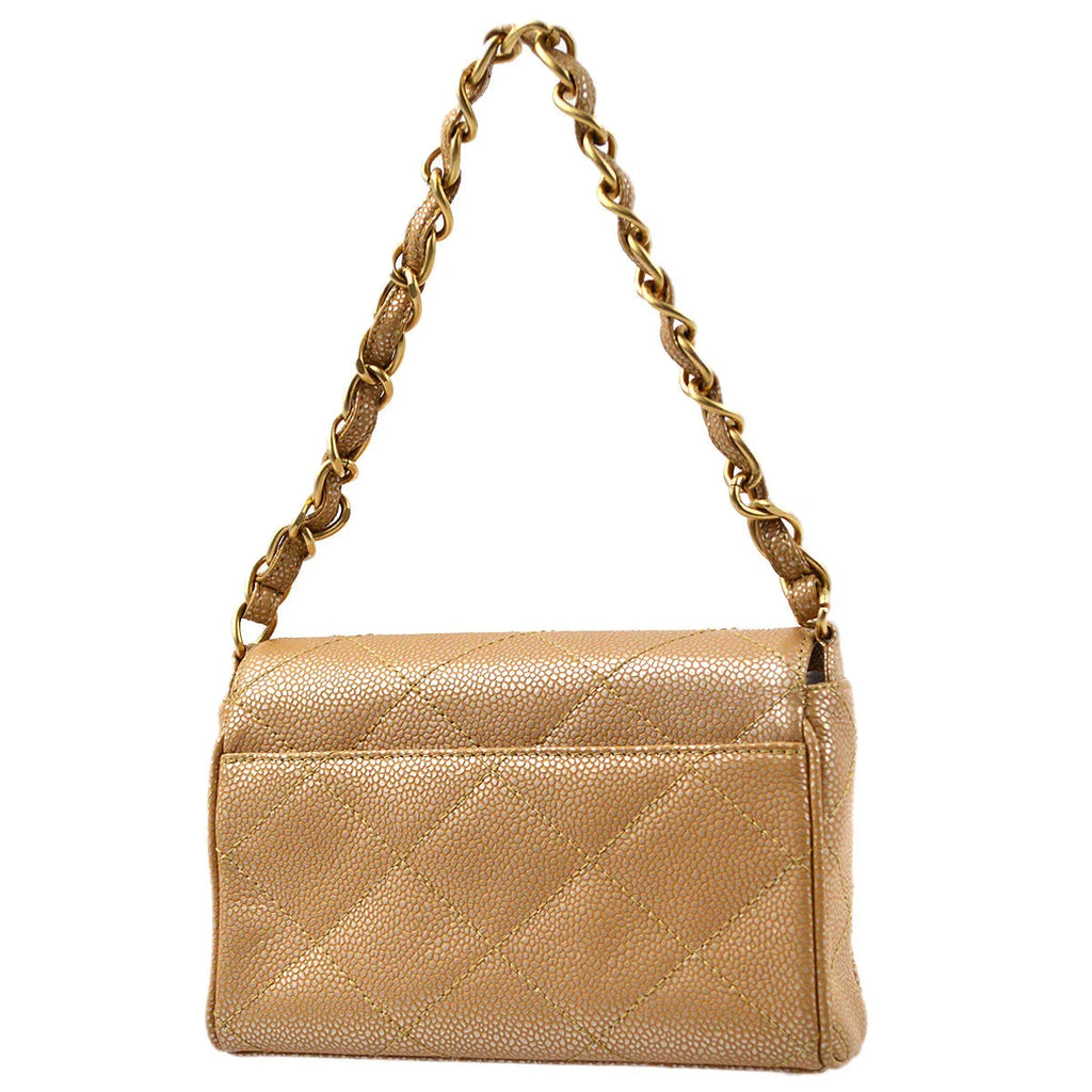 Chanel 2000-2001 Beige Caviar Chain Handbag 18