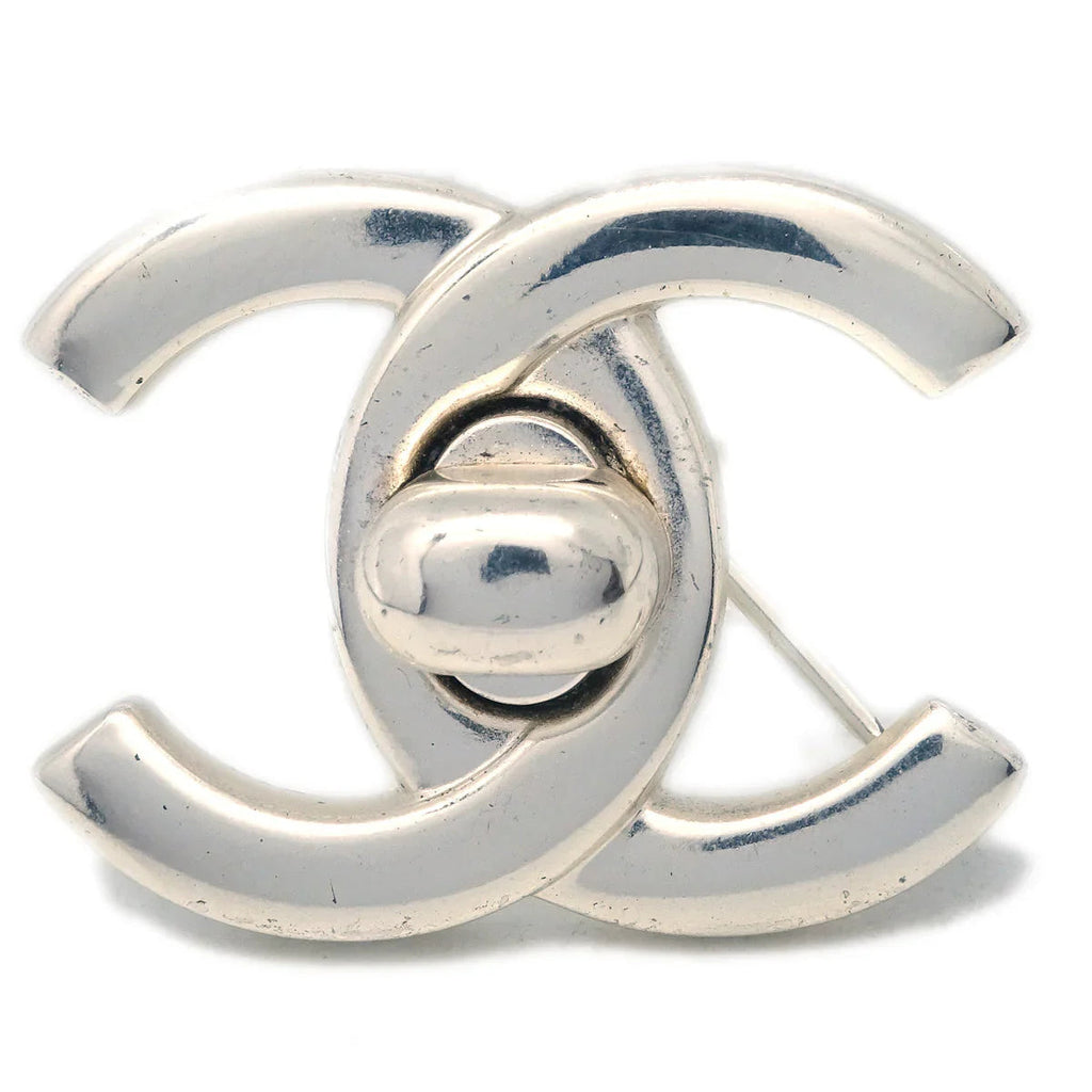Chanel Turnlock Brooch Pin Silver Small 96P