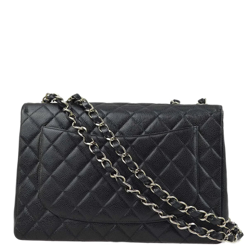 Chanel 2000-2001 Black Caviar Jumbo Classic Flap Shoulder Bag