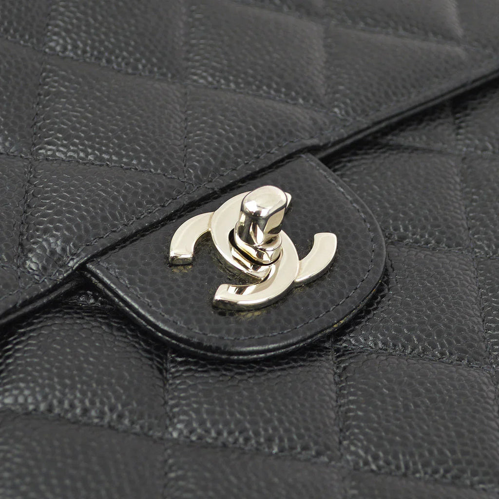 Chanel 2000-2001 Black Caviar Jumbo Classic Flap Shoulder Bag