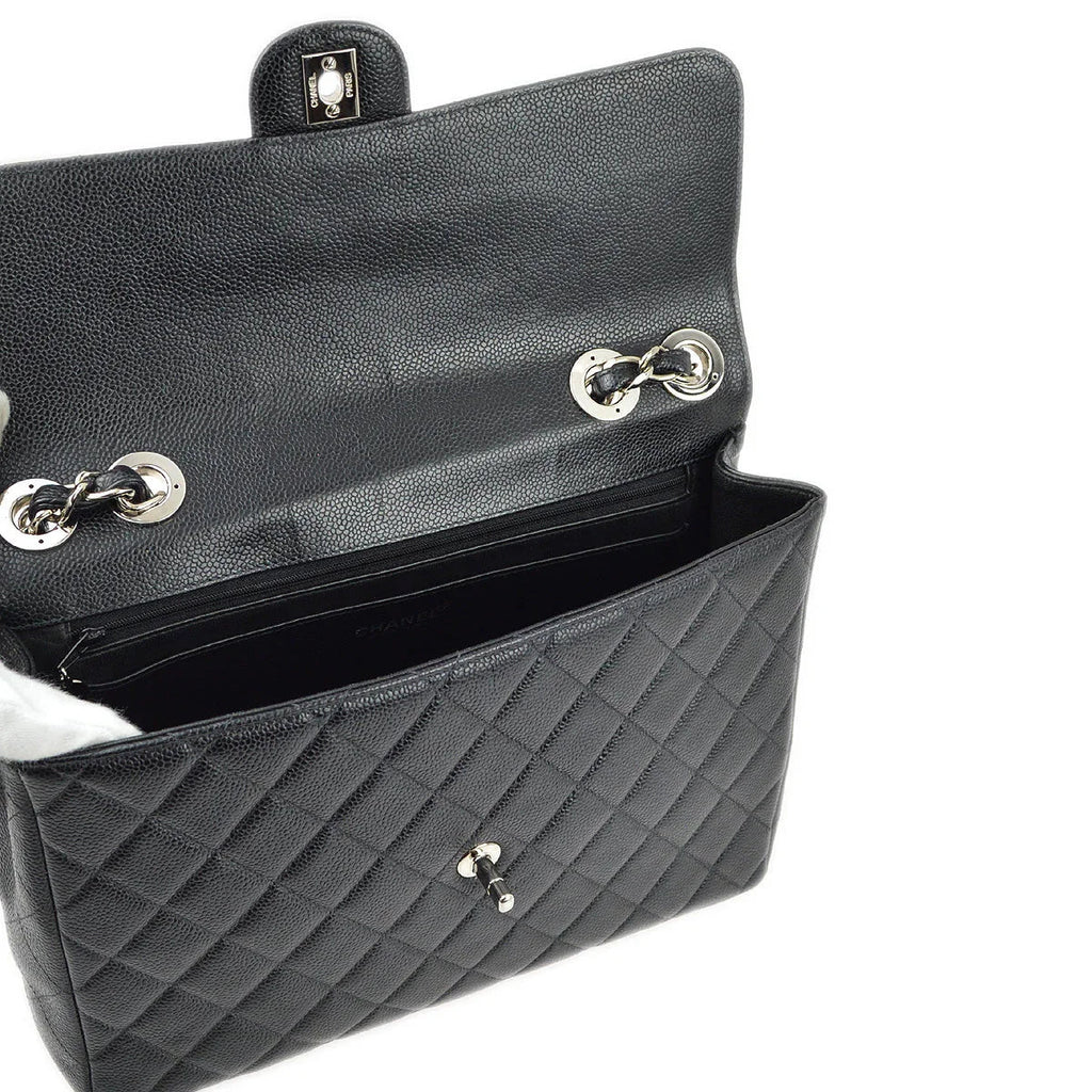 Chanel 2000-2001 Black Caviar Jumbo Classic Flap Shoulder Bag