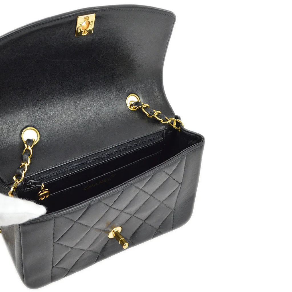 Chanel 1996-1997 Black Lambskin Small Diana Shoulder Bag