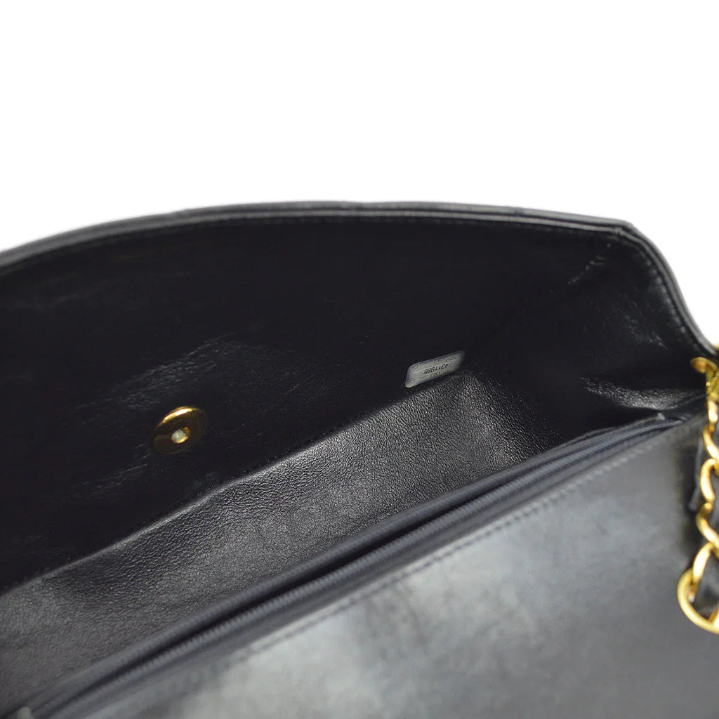 Chanel 1996-1997 Black Lambskin Small Diana Shoulder Bag