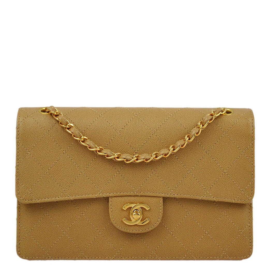 Chanel 1997-1999 Beige Caviar Classic Single Flap Shoulder Bag