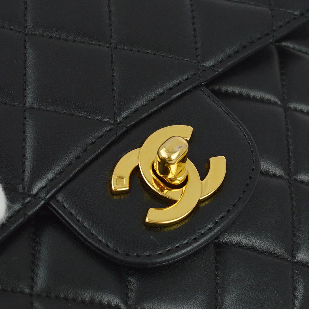 Chanel 1994-1996 Black Lambskin Double Sided Classic Flap Shoulder Bag