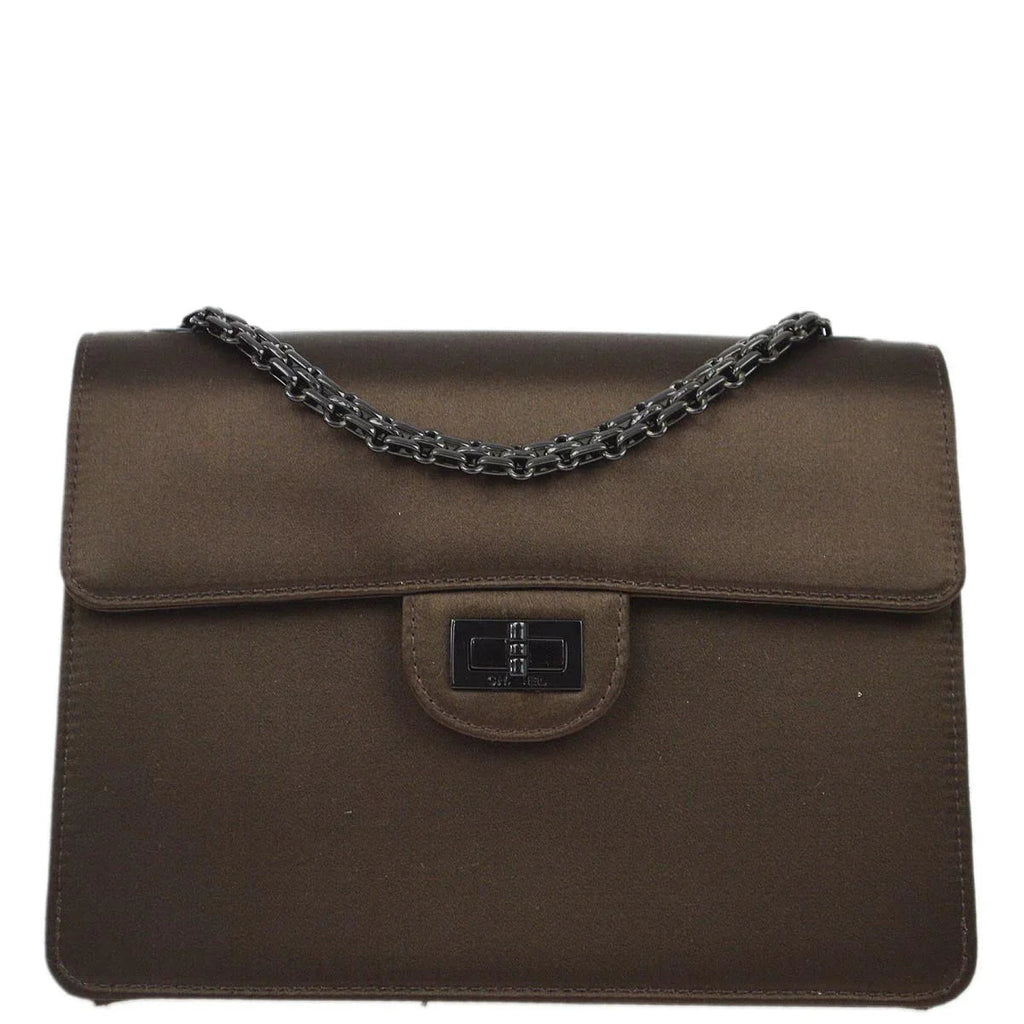 Chanel 1997-1999 Brown Satin Mademoiselle Lock Shoulder Bag