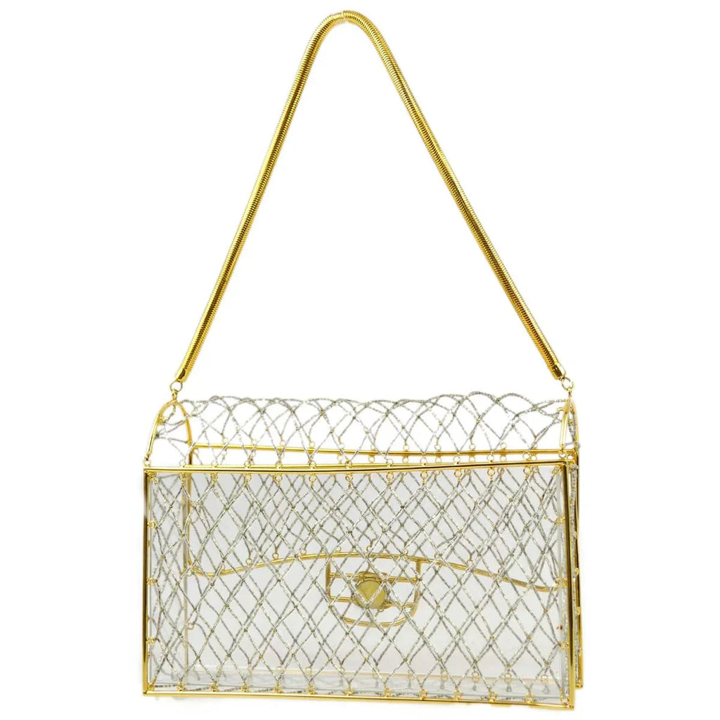 Chanel * Clear Cage Bag in Lucite with Beading, Gold Tone Frame and Chain Strap