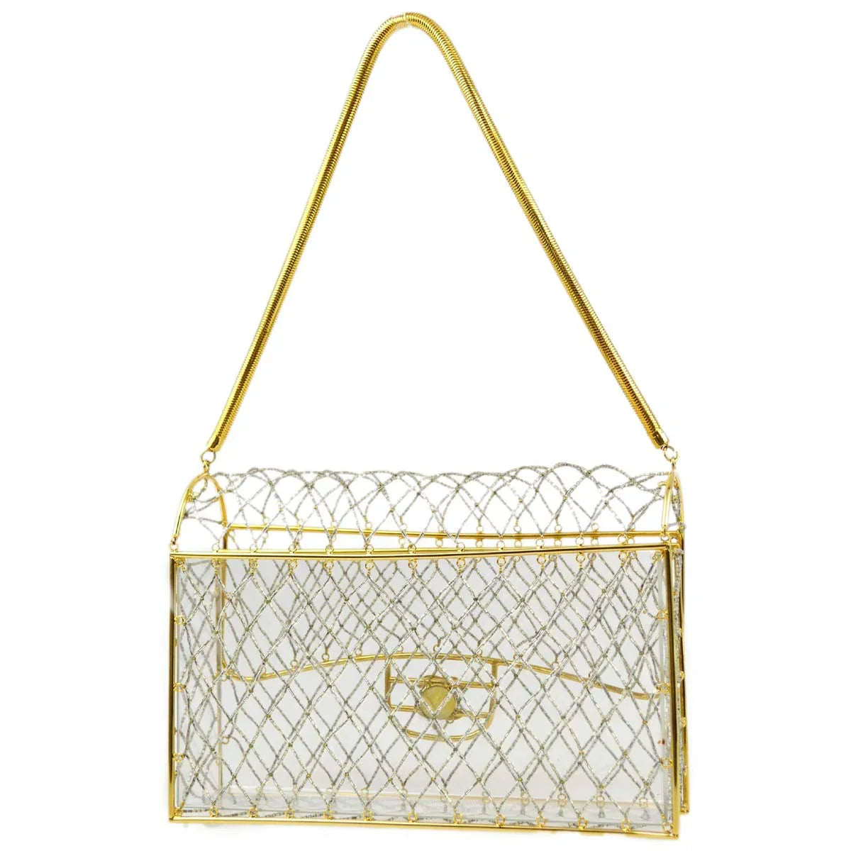 Chanel * Clear Cage Bag in Lucite with Beading, Gold Tone Frame and Chain Strap