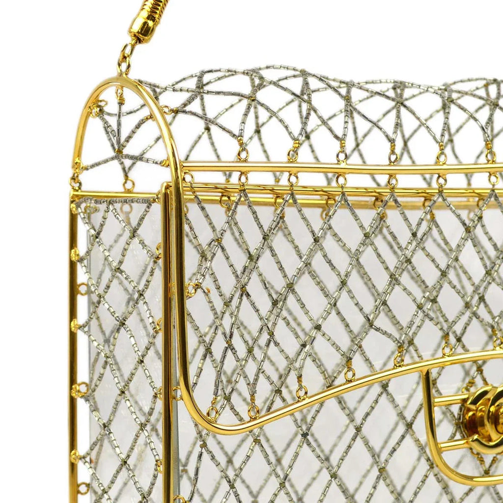 Chanel * Clear Cage Bag in Lucite with Beading, Gold Tone Frame and Chain Strap