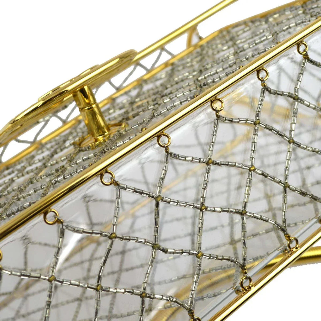 Chanel * Clear Cage Bag in Lucite with Beading, Gold Tone Frame and Chain Strap
