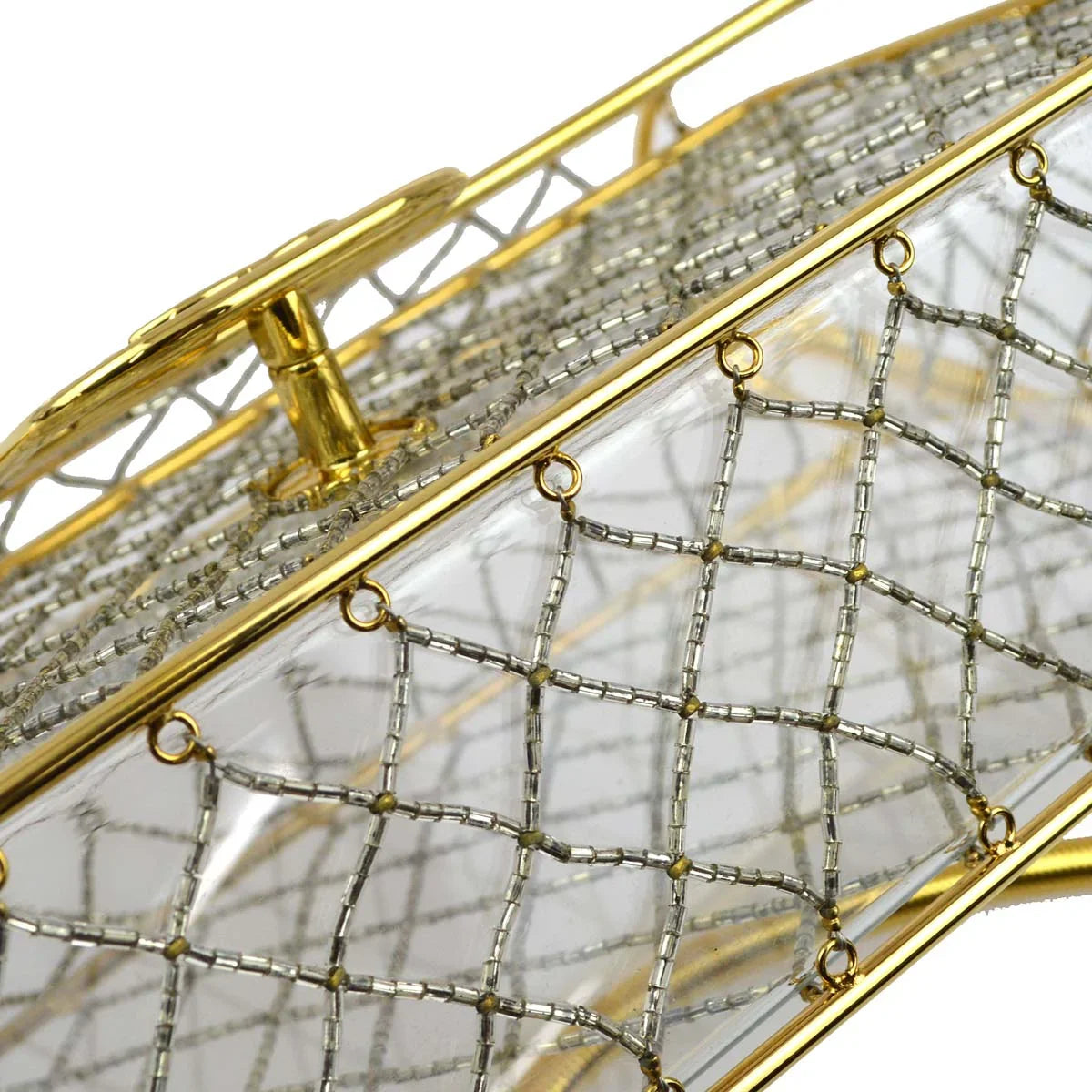 Chanel * Clear Cage Bag in Lucite with Beading, Gold Tone Frame and Chain Strap