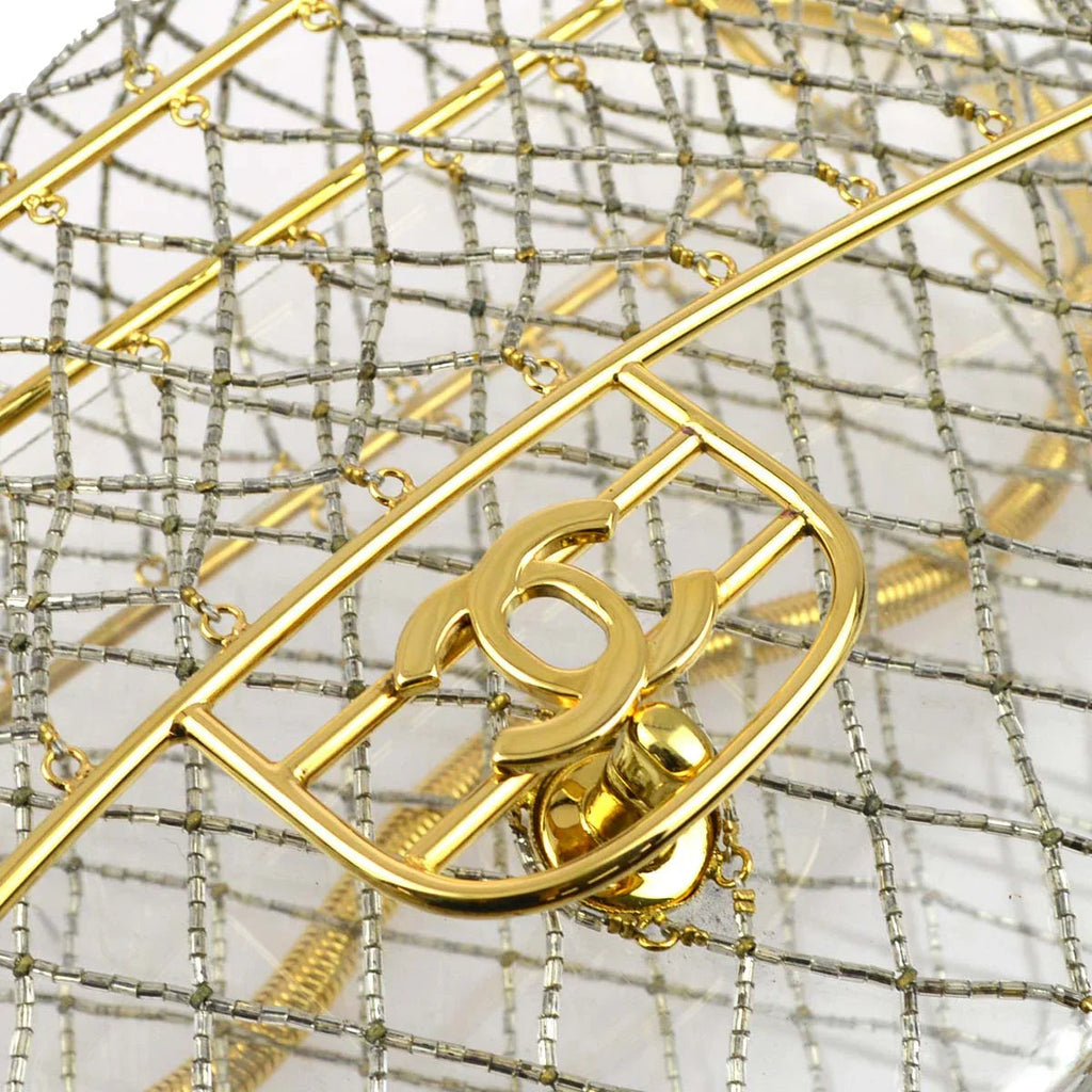 Chanel * Clear Cage Bag in Lucite with Beading, Gold Tone Frame and Chain Strap