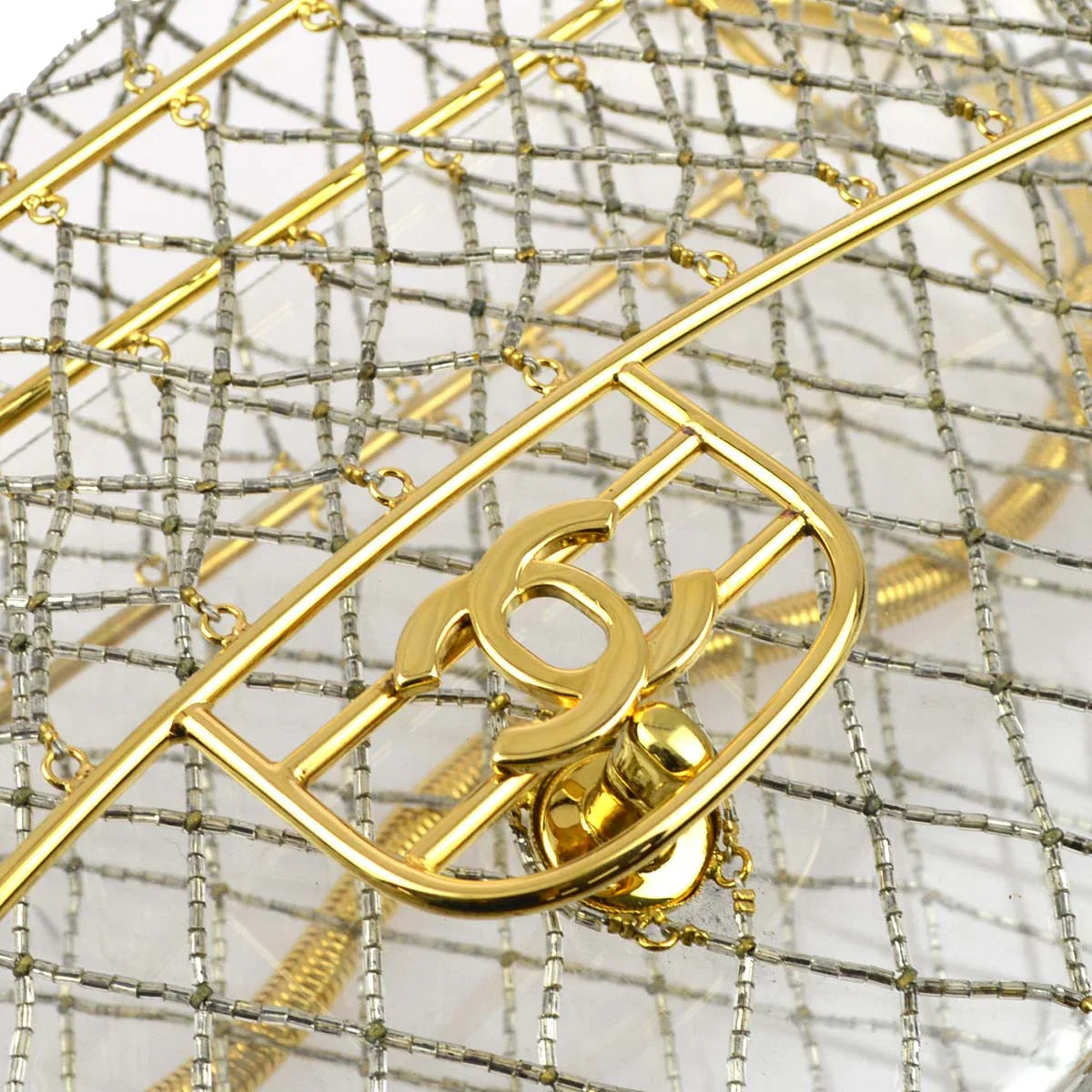 Chanel * Clear Cage Bag in Lucite with Beading, Gold Tone Frame and Chain Strap