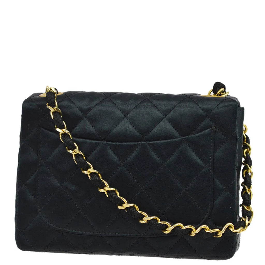 Chanel 1986-1988 Black Satin Mini Classic Square Flap Shoulder Bag 17