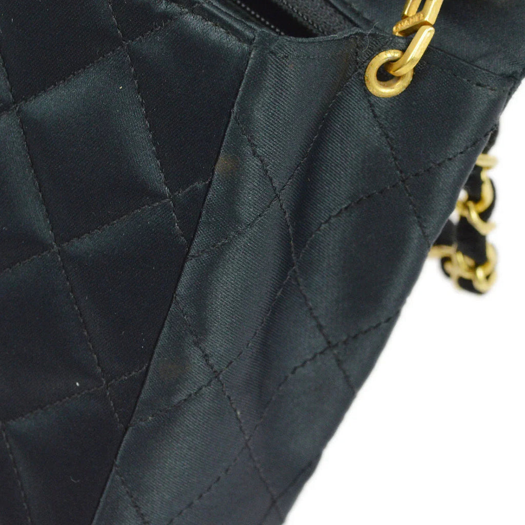 Chanel 1986-1988 Black Satin Mini Classic Square Flap Shoulder Bag 17