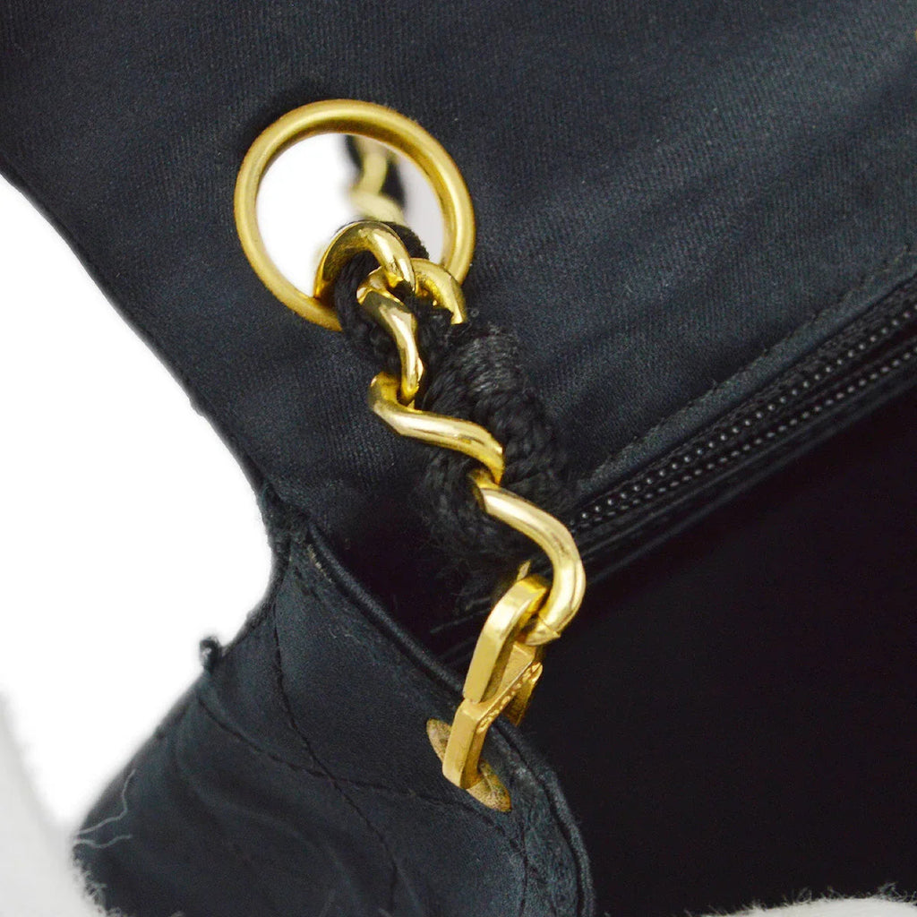 Chanel 1986-1988 Black Satin Mini Classic Square Flap Shoulder Bag 17