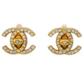 Chanel Gold CC Turnlock Earrings Rhinestone Clip-On 96A