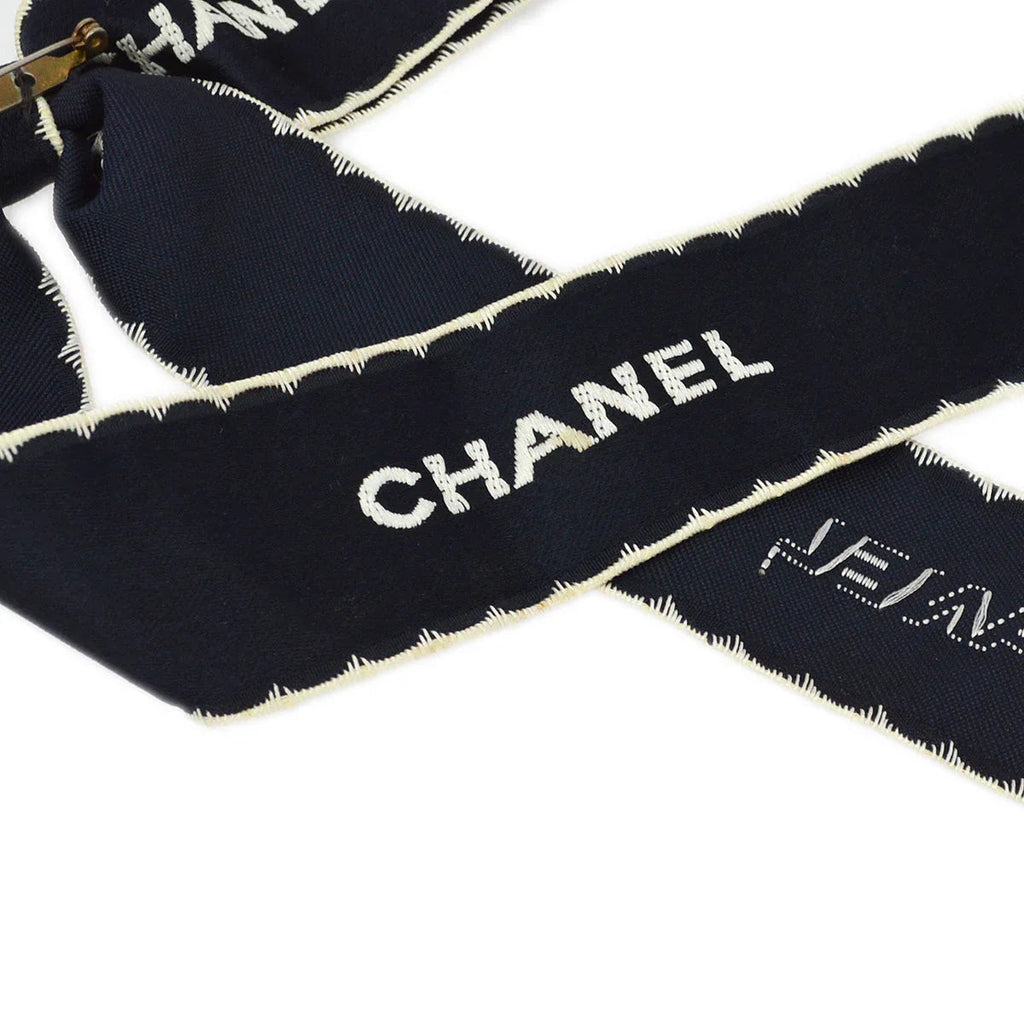 Chanel Bow Brooch Pin Navy