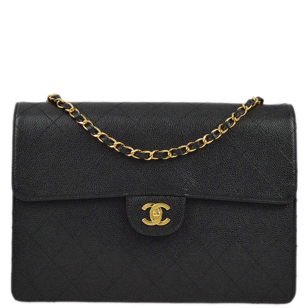 Chanel 1997-1999 Black Caviar Single Flap Shoulder Bag