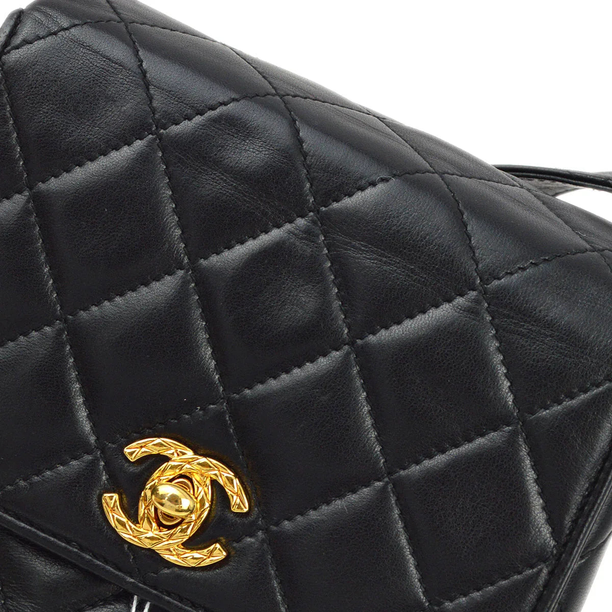 Chanel 1991-1994 Black Lambskin Straight Flap Handbag