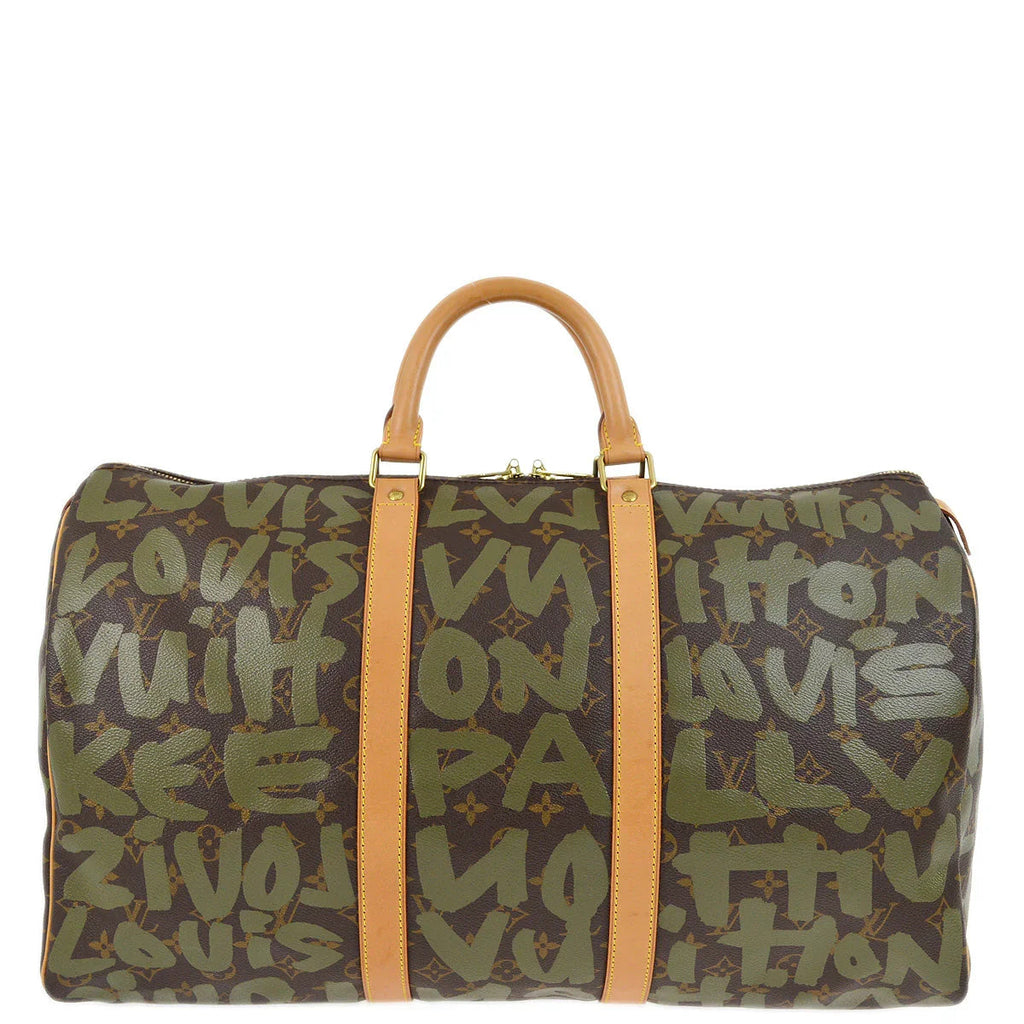 Louis Vuitton 2001 Khaki Monogram Graffiti Keepall 50 Duffle Bag M92196