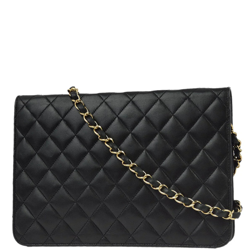 Chanel 2008-2009 Black Lambskin Turnlock Medium Half Flap Shoulder Bag