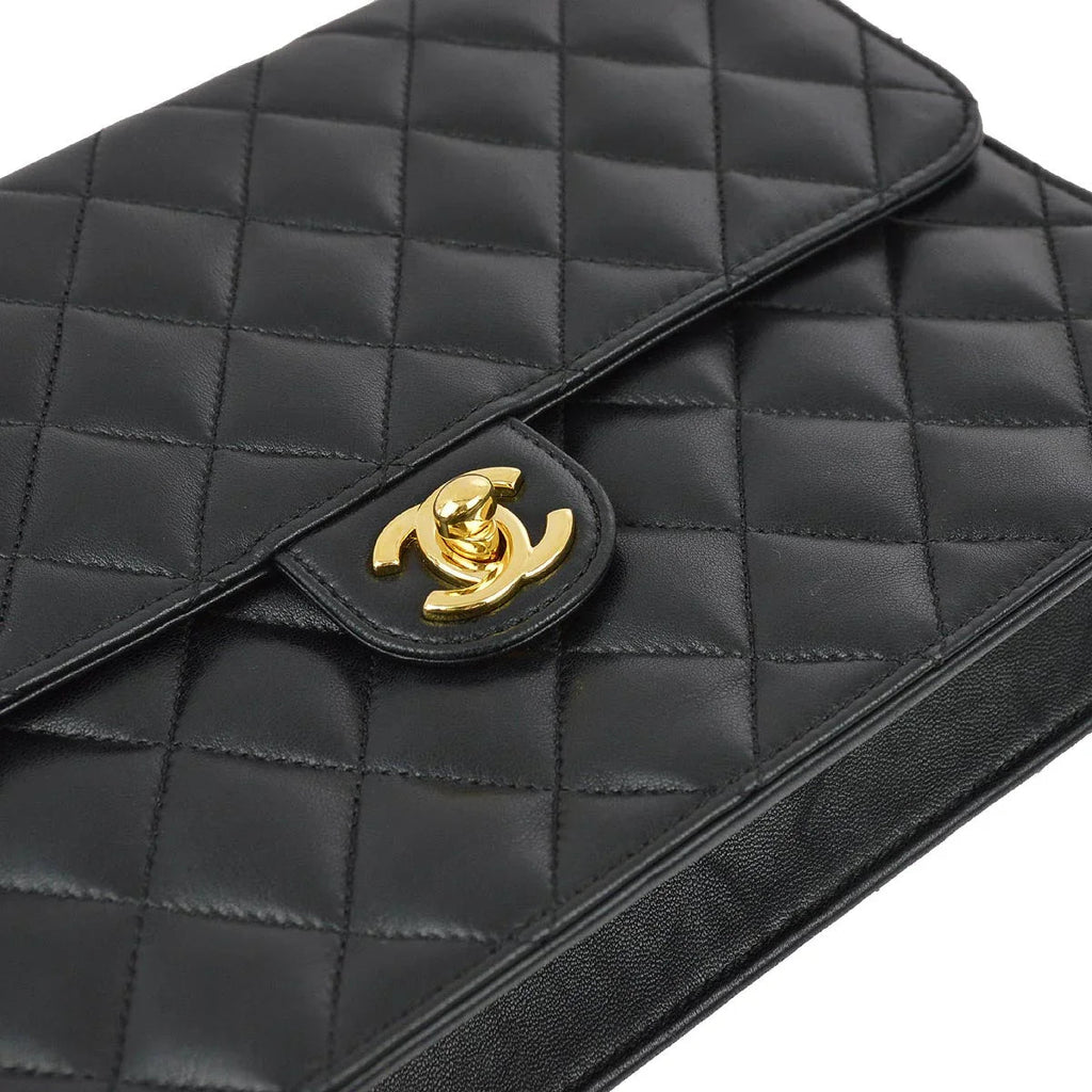 Chanel 2008-2009 Black Lambskin Turnlock Medium Half Flap Shoulder Bag