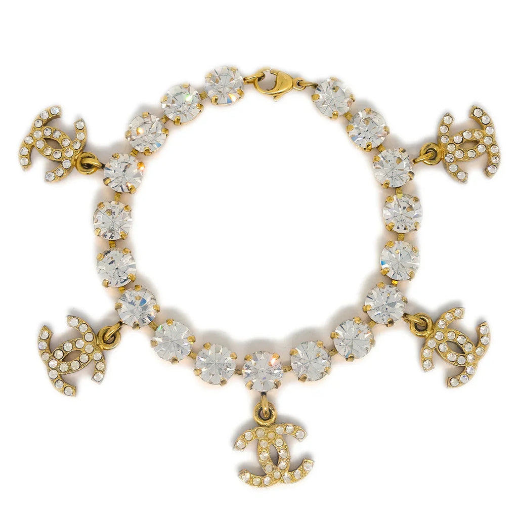 Chanel Rhinestone Bracelet Gold 96P