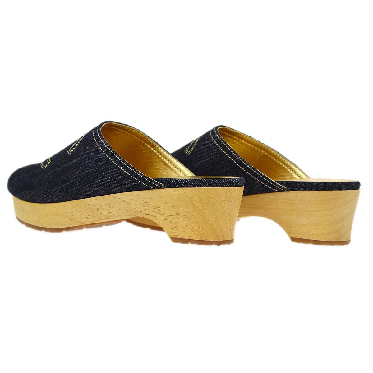 Chanel Navy Denim Sabot Sandals Shoes #35