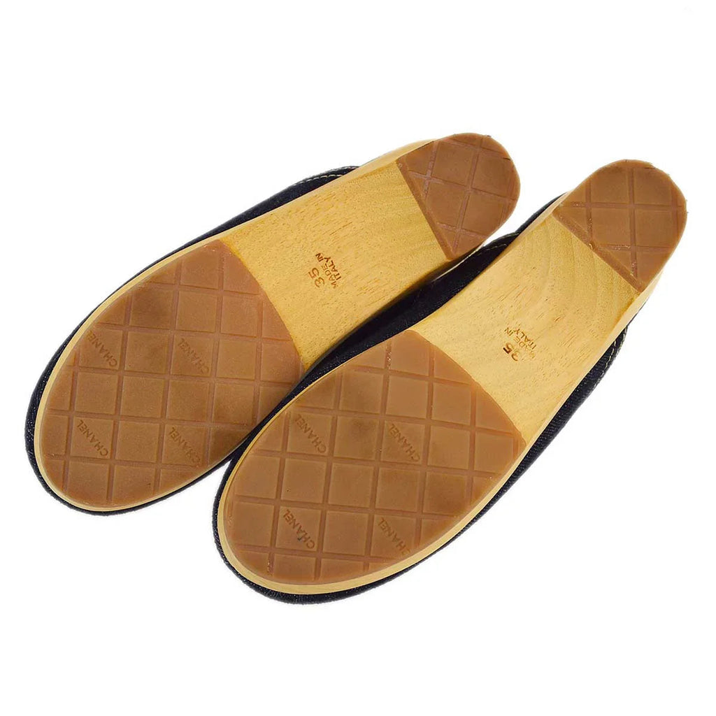 Chanel Navy Denim Sabot Sandals Shoes #35