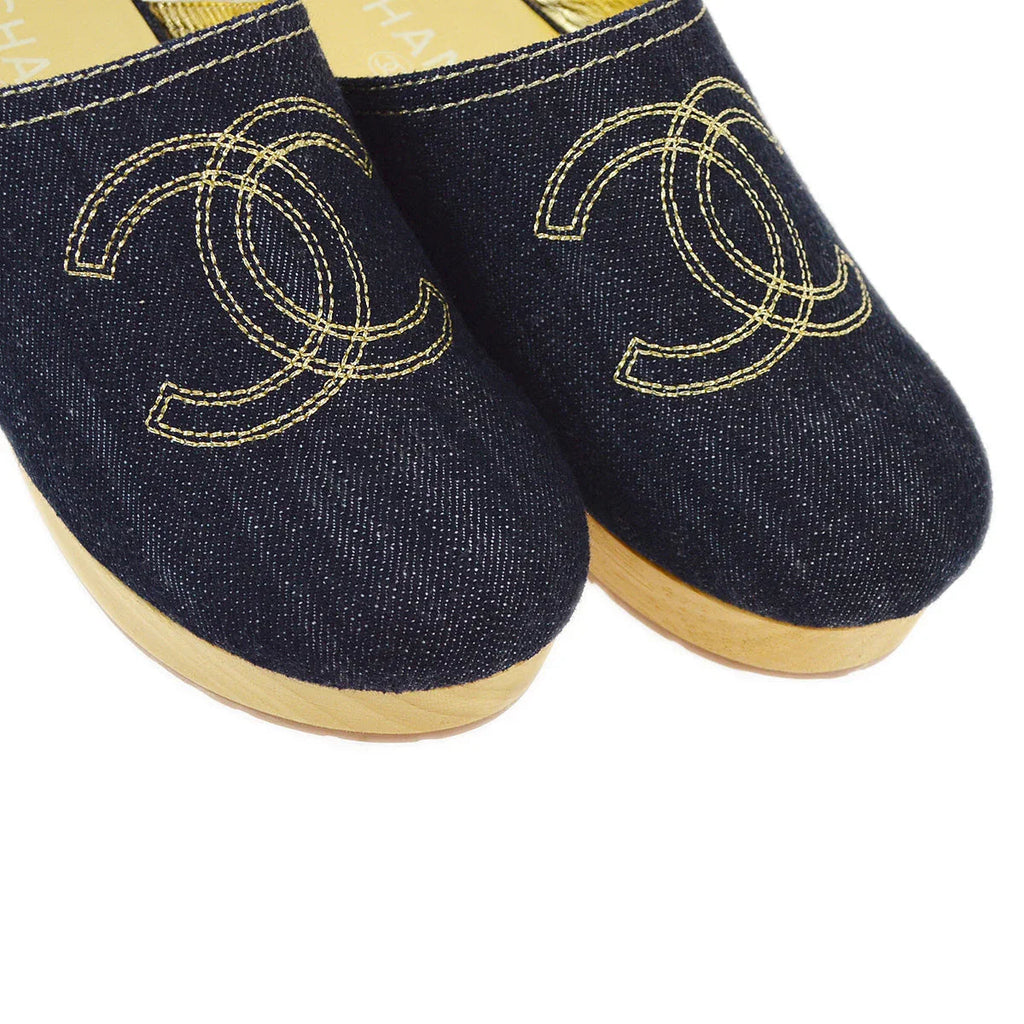 Chanel Navy Denim Sabot Sandals Shoes #35