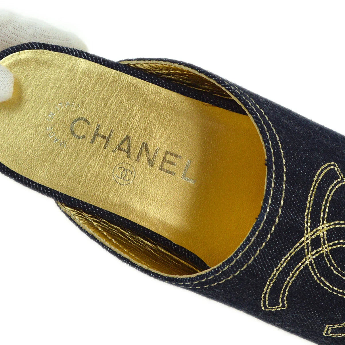 Chanel Navy Denim Sabot Sandals Shoes #35