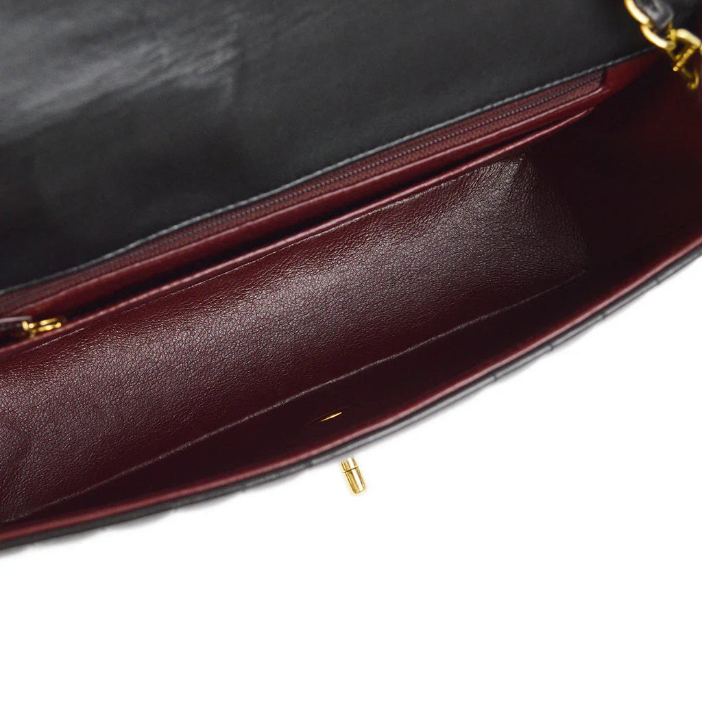 Chanel 1991-1994 Black Lambskin Mademoiselle Single Flap Shoulder Bag