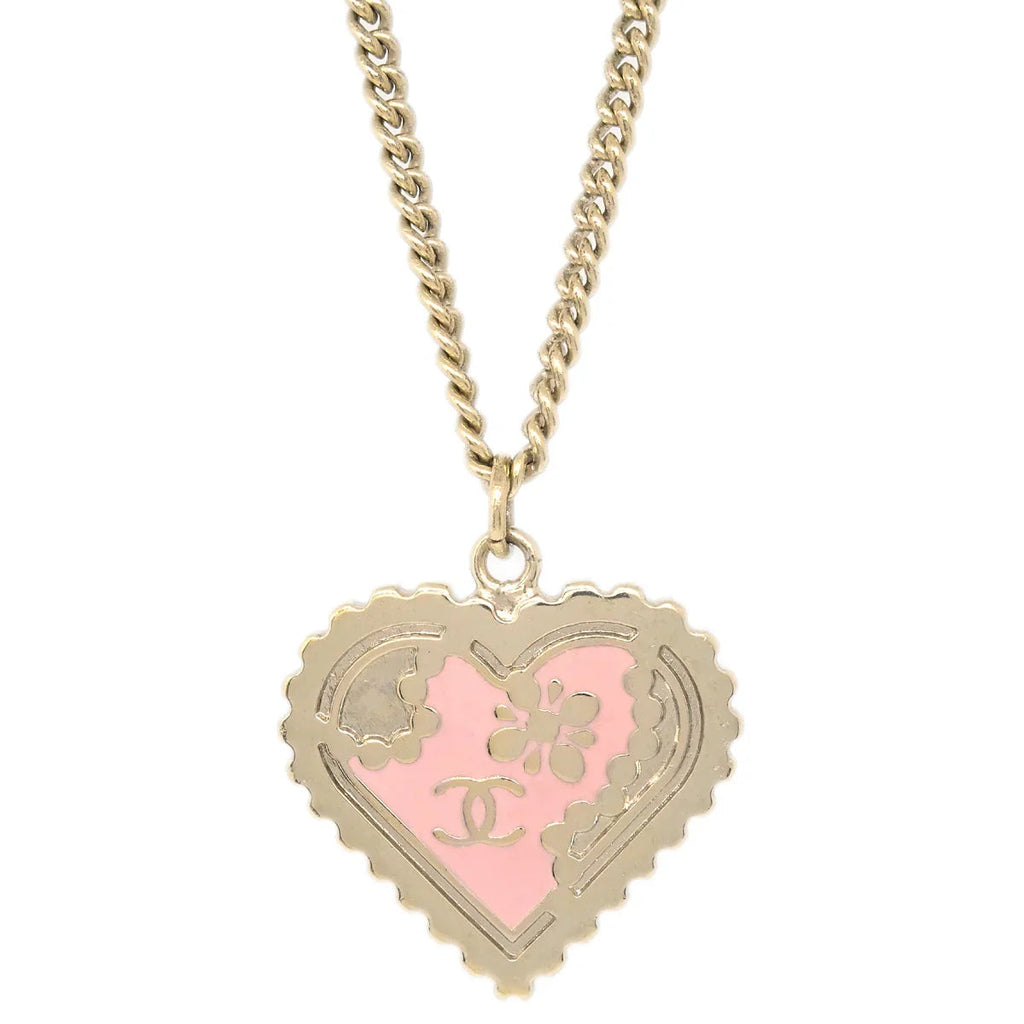 Chanel Heart Chain Pendant Necklace Gold 05P