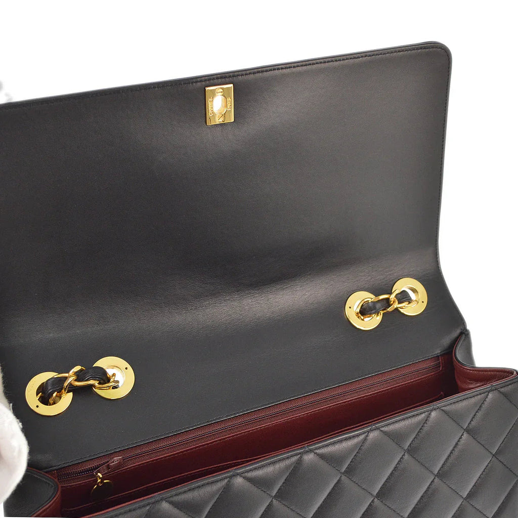 Chanel * 1991-1994 Black Lambskin Classic Flap Maxi Chain Shoulder Bag