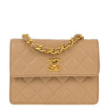 Chanel 1989-1991 Beige Lambskin Straight Flap Shoulder Bag