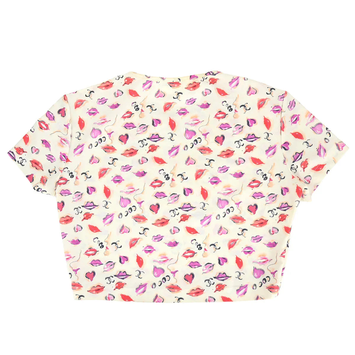Chanel Lips Print  Cropped T-shirt Ivory P95 #42