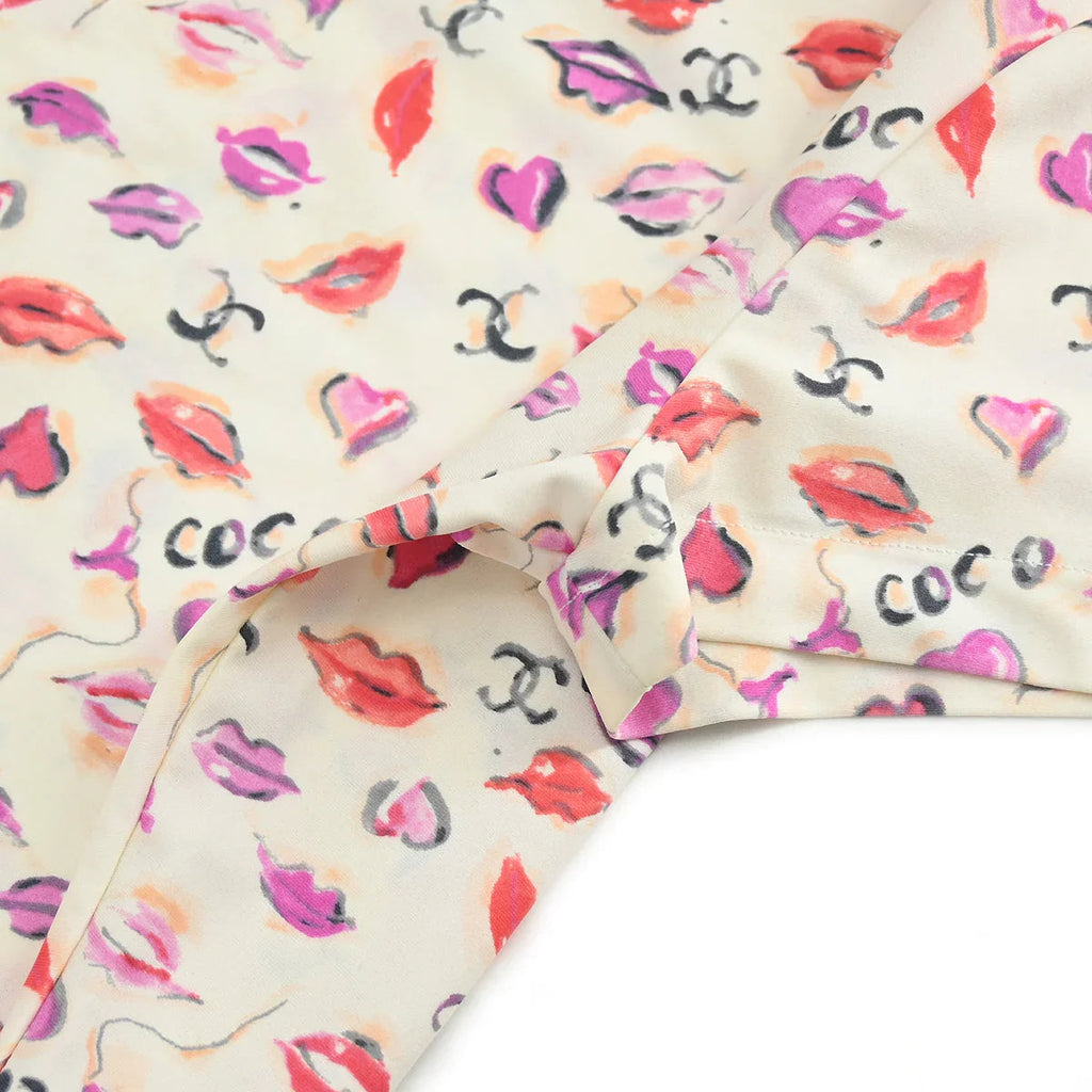 Chanel Lips Print  Cropped T-shirt Ivory P95 #42