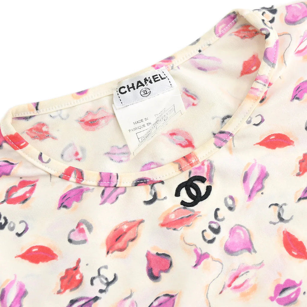 Chanel Lips Print  Cropped T-shirt Ivory P95 #42