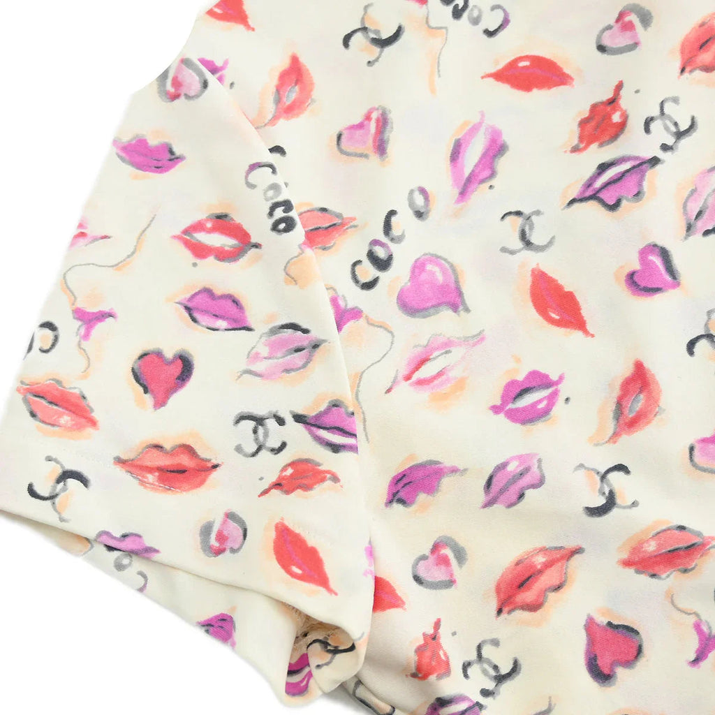 Chanel Lips Print  Cropped T-shirt Ivory P95 #42