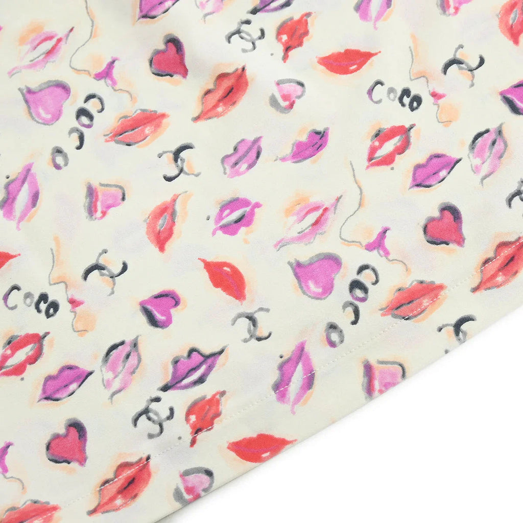 Chanel Lips Print  Cropped T-shirt Ivory P95 #42