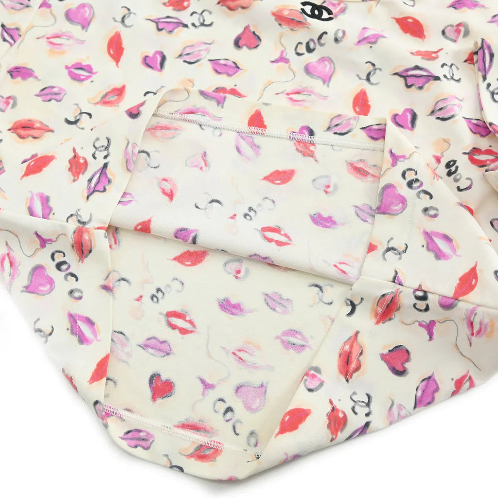 Chanel Lips Print  Cropped T-shirt Ivory P95 #42
