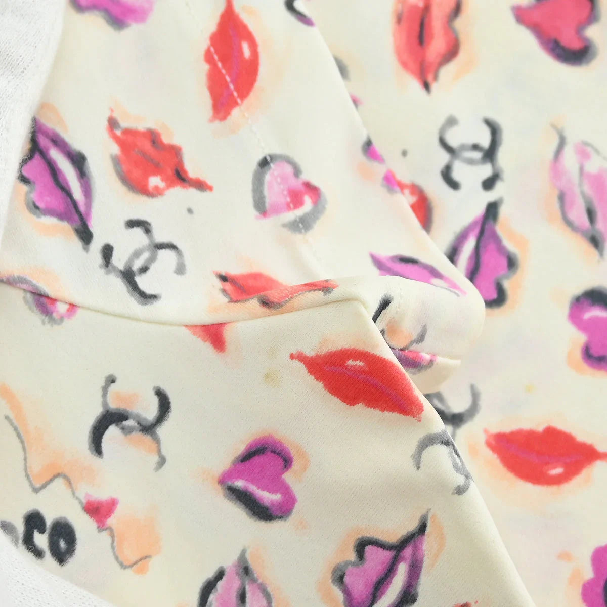 Chanel Lips Print  Cropped T-shirt Ivory P95 #42