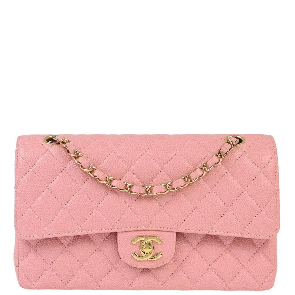 Chanel 2004-2005 Pink Caviar Medium Classic Double Flap Shoulder Bag