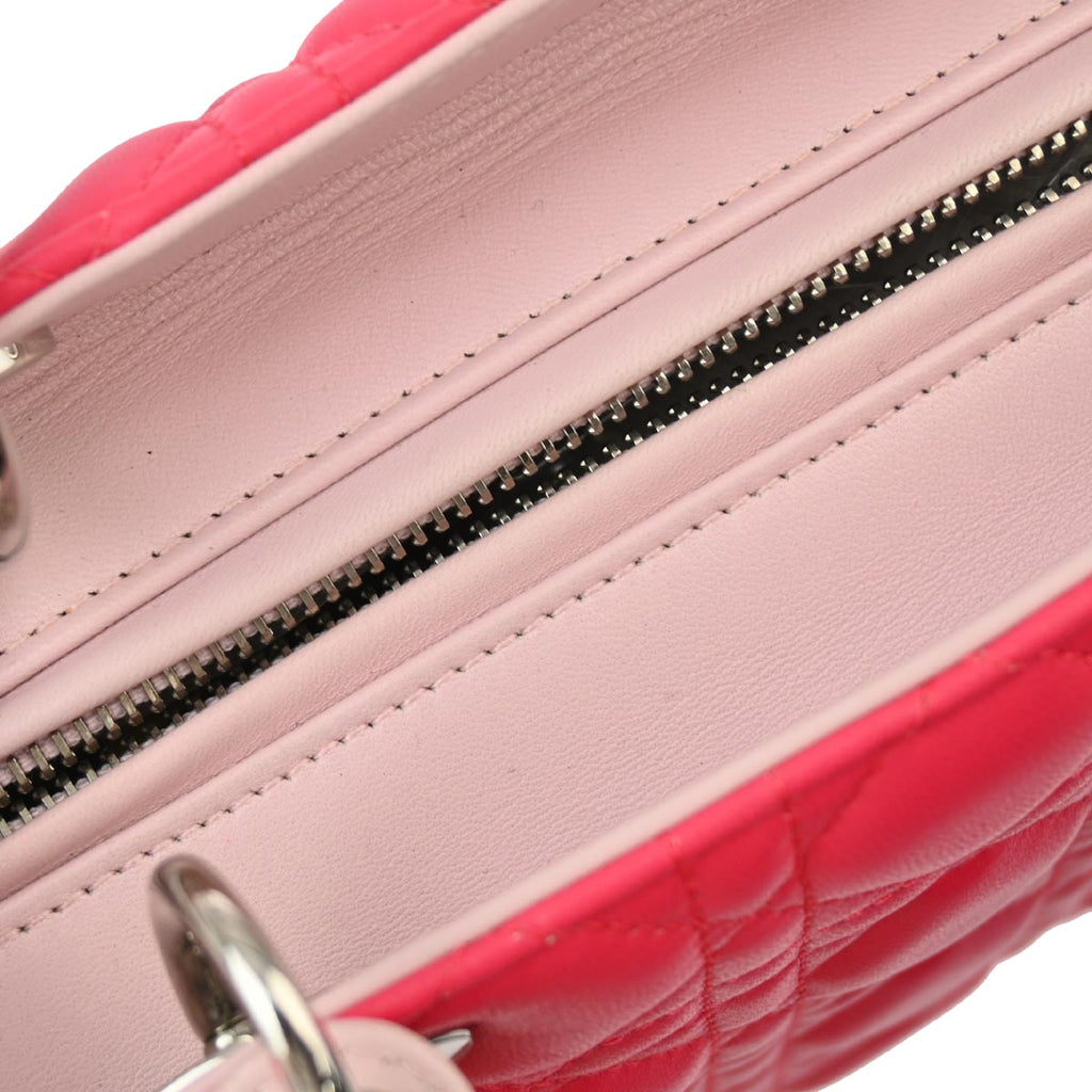 Christian Dior 2014 Pink Lambskin Medium Lady Dior Cannage 2way Shoulder Handbag