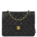 Chanel 2001-2003 Black Lambskin Turnlock Small Half Flap Shoulder